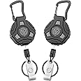Oaridey 2 Pack Retractable Keyring, Heavy Duty Retractable Keychain, Retractable Lanyard with Upgraded Zinc Alloy Carabiner, 31.5'' Coated Steel Cord, Bearing 8.0 oz, Tactical ID Badge Holder - Black