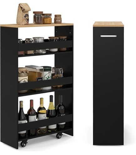 Chariot De Cuisine HOMCOM Sur Roulettes - 1 Tiroir + 2 étagères Ouvertes - 25x50x85 Cm Noir - Pour Cuisine, Salon, Salle De Bain