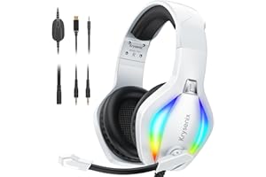 Krysenix PG1 Casque Gaming pour PS4/PS5/PC/Xbox/Nintendo Switch, Casque Gamer avec Son Microphone Stéréo AI, Casque PS5 avec Prise Jack 3,5 mm et lumière RVB, Blanc