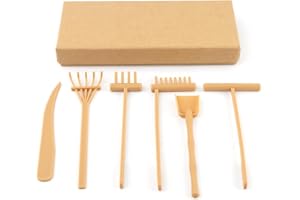 WANAONE Set di 6 attrezzi da giardino zen, rastrelli da giardino zen, per meditazione, decorazione per la casa, ufficio, tavolo, kit di sabbia, regalo per meditazione (beige)