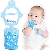 Vicloon Baby Teething Set, Teething Mittens for Baby, Includes Babies Chew Toy and Teethings Glove, Silicone Mitten Teether G