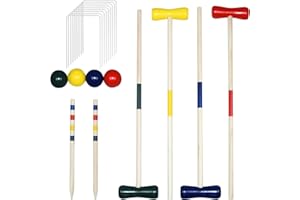 NAIZY Jeu de Cricket pour Enfants, Ensemble de Croquet en Bois pour Adultes, Croquet pour 4 Joueurs avec piquets, maillets, guichets et balles, Jouet en Bois Traditionnel pour Le Jardin