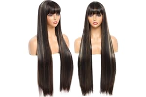 Sylhair Perruque avec frange 80 cm synthétiques longue perruques droites noire pour les perruque femmes Long Black Wig with Bangs Frange Straight wigs for Women