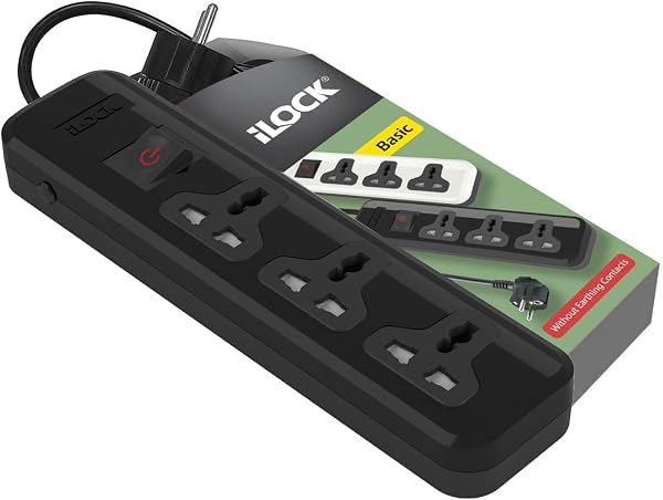 iLOCK power strip 3 universal outlets with switch (black)