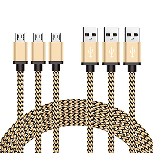 Micro USB Kabel Nylon, BeneStellar (3 Pack 3m) High Speed USB 2.0 A Male auf Micro B Synchronisations und Ladekabel für Android, Samsung, Huawei, HTC, Sony, Nexus, Xiaomi und mehr (Golden 3m)