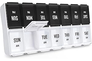 AUVON Pill Box Organiser, Weekly Pill Boxes 7 Day 2 Times a Day, XL Pill Organiser with Large Compartments for Easy Filling, BPA-Free AM PM Tablet Organiser for Vitamins, Fish Oils, Supplements