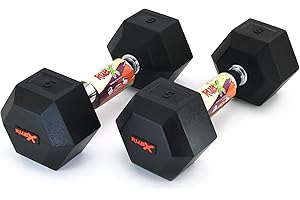 RUBX Rubber Coated Professional Exercise Hex Dumbbells (Pack Of 2) 5 Kg X 2Pc (Total = 10 Kg), Silver