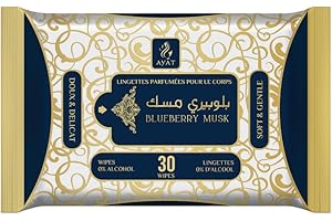 AYAT PERFUMES - Lingettes Corps Parfumées aux Odeur des Parfum de Dubai Nettoyantes, Demaquillante, Intime, Parfumées | Mixte & Sans Alcool (Blueberry Musk, x4)