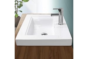 ECD Germany Lavabo da Appoggio in Ceramica Bianco Lucido Rettangolare 605x465x160 mm Design Moderno Lusso Lavello Lavandino Lavamano Bacinella per Ospiti Sanitari Rubinetteria Arredo Bagno Casa Bidet
