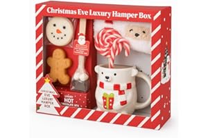ICMINDS GIFTS Christmas Eve Luxury Hamper Box – Hot Chocolate Gift Set with 3D Polar Bear Mug, Fluffy Socks, Gingerbread Biscuit, Snowman Marshmallow, Candy Canes, Chocolate Stirrer & Festive Lollipop