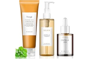 BEINUP 3 Pezzi Centella Skincare Set, Madagascar Centella Cleansing Oil, Centella Detergente Viso, Siero Centella Asiatica, Delicato e Leggero, per Pelli Sensibili e a Tendenza Acneica