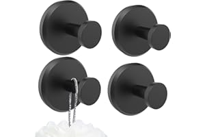 Poywaze Suction Hooks, Suction Cup Hooks No Drilling, Waterproof Hook for Bathroom, Strong Hook for Hanging Kitchen/Shower Accessories(4 Pack, Black)
