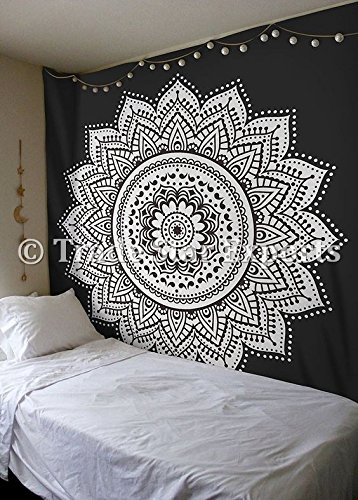 indischen Lotus Gobelin Wandbehang, Decke Bohemian Betten double, Mandala Beach, Gypsy Art Wand, Psychedelic Home Decor, schwarz und weiß Stickset, Ethnische Werfen