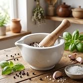 Deconox Porselen Havan ve Tokmak Seti - Minimalist Beyaz Sarımsak Baharat ve Kahve Ezici &Ouml;ğ&uuml;t&uuml;c&uuml; Şık Mutfak Gere&ccedil;leri (12,1 x
