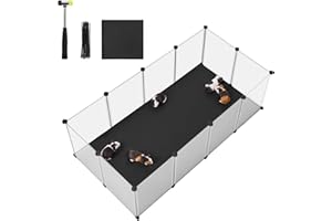 SONGMICS Kleintiergehege mit Bodenplatten, Laufstall mit Abnehmbarer und wasserfester Unterlage, Gehege für Hamster, Kaninchen, Meerschweinchen, 143 x 73 x 46 cm, weiß LPC012W01