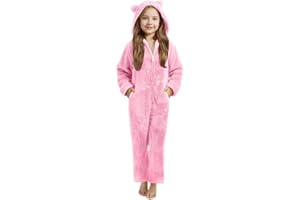 Slxbear Girls Jumpsuit Hooded Kids Fuzzy Pyjamas Long Sleeve Onesie Pajamas Soft Cozy Child Sleepwear Winter Warm Lounge Romper Loungewear Toddler Fleece Onesies Age 5-15 Years
