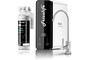 Frizzlife RO omvänd osmos vattenfiltreringssystem - 600 GPD högt flöde, tanklöst, reducerad TDS, kompakt, alkaliskt mineral PH, 1,5:1 dräneringsförhållande, EU Tech Support, PD600-TAM3