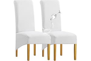 SHENGYIJING 1/2/4/6 PCS Diamond Lattice FStretch Waterproof XL Chair Covers for Dining Room, Spandex Large Dining Chair Slipcovers High Back Jacquard Dining Chair Covers (White,Set of 2)