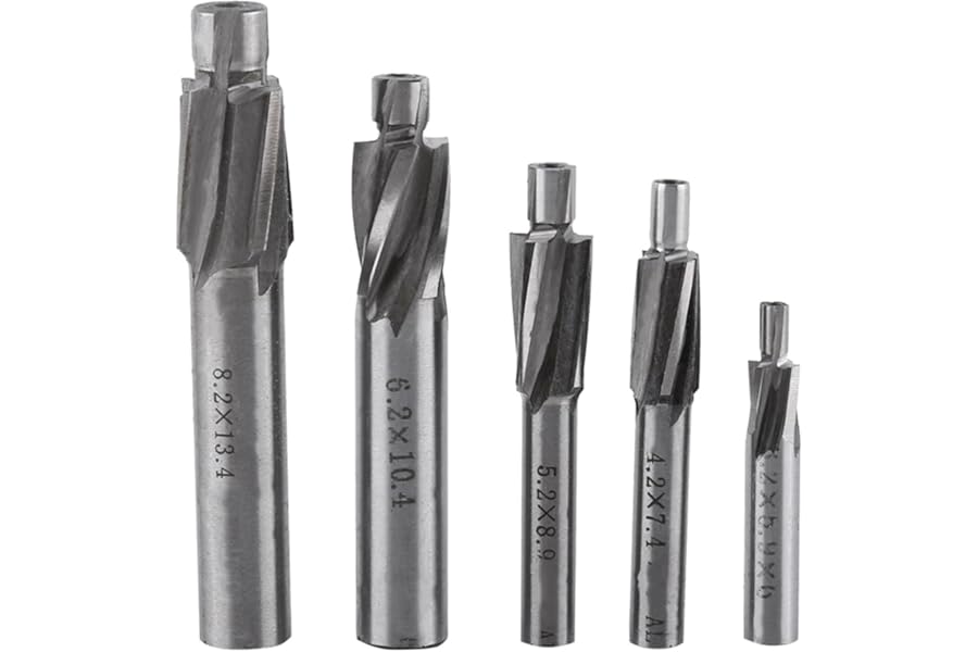 Counterbore Flat Bottom Counterbore 12×8×2 5pcs Countersink End Mill Cutter Slot Drill Bits Tool M3 M8 4 Flutes Hss-Al Counter Bore Bits Counter Bore Bit