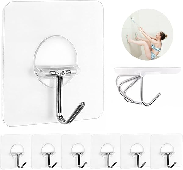 Jinshunfa wall hooks 13lb(max) transparent reusable seamless hooks, waterproof and oilproof, bathroom kitchen heavy duty