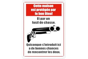 SPEECHEESE Plaque en métal pour fusil de chasse avec slogan Cette maison est protégée par le ! Et par un fusil de chasse.