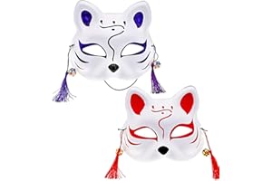Sykerout juego de 2 piezas máscara de zorro japonés, Máscara de zorro para cosplay, de Zorro Japonesa Estilo Anime Zorro con Borla Flor para Fiestas fiesta temática Maskenparty 2 unidades (Kat A+B)