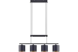 ‎LINDBY Lindby Esstisch Pendelleuchte höhenverstellbar Schwarz Gold, Hängelampe Esstisch Metall Textil, Wohnzimmerlampe 4x E14 max. 10W, ohne Leuchtmittel