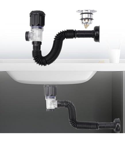 Abflussrohr-Set Für Waschbecken – Geruchsdichter Siphon, Verstellbar 28-100 Cm, Mit Stöpsel, Schwarz