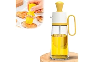 MORGIANA Bouteilles en Verre à Huile 2 en 1 avec Pinceau en Silicone, Vaporisateur d'huile d'olive pour Cuisine, pâtisserie, Barbecue (Jaune)