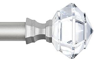 HOTOZON Curtain Pole 80-218cm, Heavy Duty Curtain Poles for Living Room, Dining Room, Kitchen, Bedroom, Decorative Acrylic Diamond Finials, Nickel