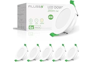 ‎ALUSSO ALUSSO LED Einbaustrahler 230V Flach IP44, 4W LED Spots 280LM, Warmweiß 3000K Einbauleuchten, 30mm Ultra Flach, Einbauspot Loch 55-68mm, Deckenspots für Badezimmer Küche Wohnzimmer, 6er Set