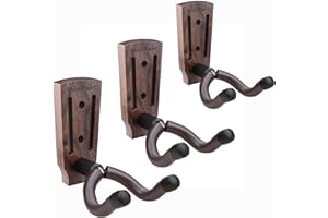 HILER PUNK Lot de 3 supports muraux pour guitare - Noir - En bois dur - Avec vis - Pour guitare acoustique, électrique, basse, banjo