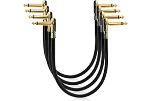 AVLA 4 Pack Guitar Patch Cables, 12 Inch Flat Low Profile Pedal Instrument Cable, Right Angle Golden Pancake Connector for Effects Pedal Board, Guitar Accessories, Ultra Flexible and Durable