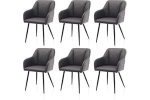 ‎TUKAILAI TUKAILAi Esszimmerstühle 6er-Set mit Armlehnen, Kunstleder Stuhl Polsterstuhl Sessel Küchenstuhl mit Polstersitz, Rückenlehne, Metallbeine, Lounge Empfang, Esszimmer Küche, Wohnzimmer 6 Stück Grau