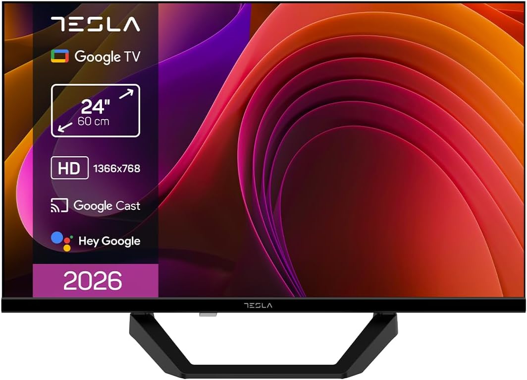 TESLA Smart TV 24 Pulgadas HD Ready con Google TV - HDR10, WiFi y Bluetooth, Google Assistant y Chromecast Integrado, 2 HDMI, 2 USB, DVB-T2/S2/C, Color Negro