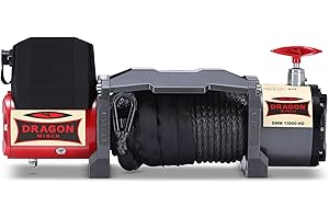 ‎DRAGON WINCH Dragon Winch - Elektrische Seilwinde Maverick 12V 13000 lbs 5897kg, mit Synthetikseil 20m für Abschleppwagen und Kommunalfahrzeuge mit kabelloser Fernbedienung + Winde Zubehör | IP67 wasserdicht