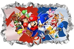 QUEENWIFF Sonic Wall Decals Sticker,Children Cartoon Bedroom Background Wall Decoration Self Adhesive Wall Sticker,Hedgehog Video Game Sticker Birthday Party Supplies