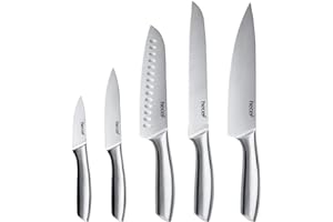 hecef Assortiment de 5 Couteaux de Cuisine A Poignée Creuses, Couteaux en Acier Inoxydable Poli de Haut Niveau, Assortiment de Couteaux Professionnels, Couteaux de Cuisine A Lame Tranchante