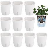 Huiguli Plastic Self Watering Pot, 10 Pieces Round Flower Pots with Window Water Level, 9.5 cm Planters Herbs, Decorative Pla