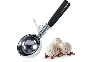 ‎DIOCHE Eisportionierer 4,7 cm, Poliert Edelstahl Eislöffel, Portionierer für Eiscreme, Reis, Melonenkugeln, Plätzchen, Kuchen, Obst, Kartoffelbrei, Teig, Küchenwerkzeug mit Bequeme Kunststoffgriff (Schwarz)
