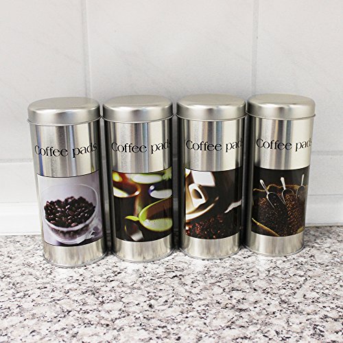 COM-FOUR® 4x Kaffeepad-Dose, Dekodose, verschiedene Dekore, Aufbewahrungsbehälter für Kaffeepads (4 Stück – Set 2) - 2