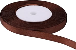 Trimming Shop 10mm Brown Satin Ribbon for Gift Wrapping, 25M Double Sided Polyester Ribbon Roll Balloon Ribbon for Crafting Bouquets, Cake, Wedding Decoration DIY Hair Accessories, Sewing
