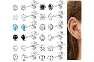 JeweBella 12 Pares Pendientes Acero Quirúrgico para Mujer Niña Pequeños Pendientes Mujer Plata/Oro Hipoalergénicos Pendientes Ópalo Circonita Piedra Lunar Piercing Oreja Cartílago Pendientes Joyería