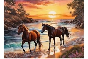 CLENDO Malen Nach Zahlen Erwachsene Pferd,Bastelset Erwachsene Gemälde Strand Landschaft,Kreativ Set für Erwachsene,DIY Handgemalt Ölgemälde Kit für Anfänger und Erwachsene für Geschenke 30X40cm