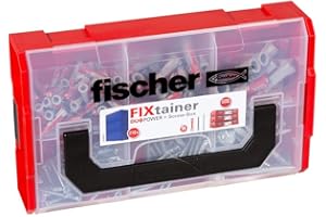 fischer FixTainer DuoPower ze śrubą, pudełko na kołki z 210 śrubami i kołkami DuoPower (60 szt. 6 x 30, 30 szt. 8 x 40, 15 szt. 10 x 50), uniwersalny zestaw do mocowania