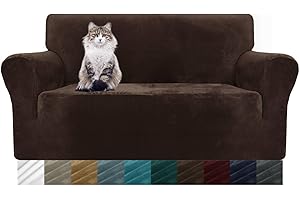 ‎MAXIJIN MAXIJIN Thick Velvet Sofabezüge 2-Sitzer Stretch rutschfeste Loveseat Bezüge für Wohnzimmer Hunde Pet Plüsch Love Seat Couch Schonbezüge Furniture Protector (2 Sitzer, Dunkler Kaffee)