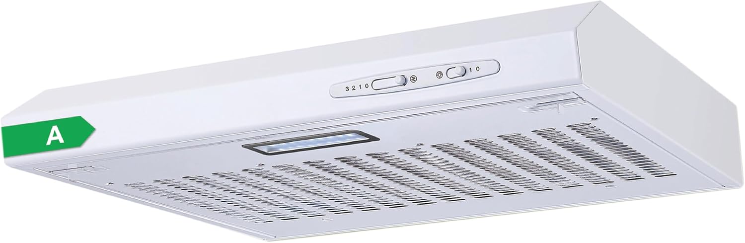 Igenix 60cm Visor Cooker Hood 72W, Energy Rating B, 212 m³/h Extraction, 3 Speeds, LED Light, Under Cabinet Kitchen Extractor Fan (White)