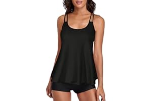 wihnsinop Tankini Damen Bauchweg Bademode Set Freizeit Badeanzug Tankinis Zweiteiler Sets Sommer Elegant Badeanzüge für Damen Oberteil mit Badeshorts