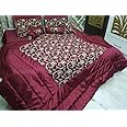 LAYING STYLE Maroon Chenille Embroidry Patch Work Soft Bedding Set 8 Pcs (Quilt, Double Bed Sheet, 2 Pillow Covers, 2 Filled Cushions, 2 Filled Bolster Covers)
