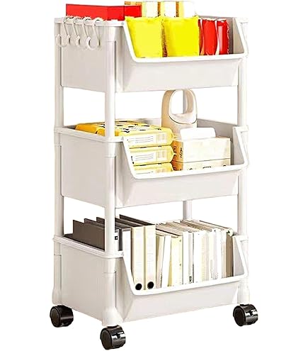 Scaffale Per Il Bagno Con Ruote, Carrello Multiuso Con Rotelle A 3/4